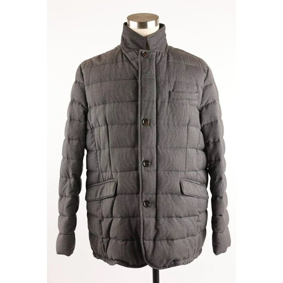 $2,750 Moorer Wool Down Filled Coat SZ 58/48 Gray Check MINT